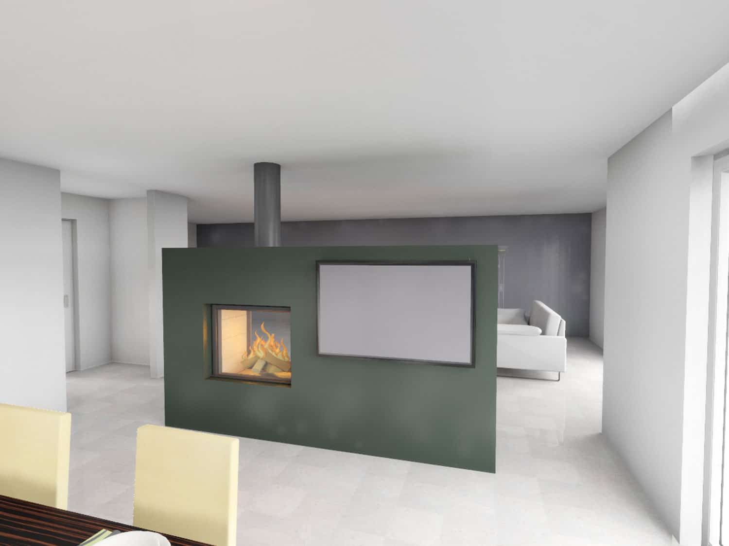 Cheminée gaz double-face dans une habitation RT 2012 Bois Guillaume