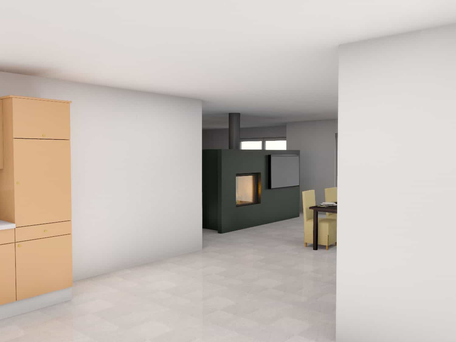 Cheminée gaz double-face dans une habitation RT 2012 Bois Guillaume
